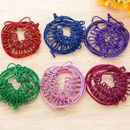Cloth-Drying Rope with Hooks Elastic Cloth Hanging 12 Clips Plastic, Steel Cloth Clips-13