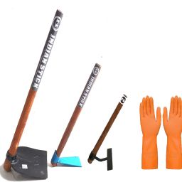 SPADE,MINI KODARI,NINDEYNI WITH WOODEN HANDLES(70,50,35CM)PAIR OF RUBBER GLOVES Garden Tool Kit-image-23