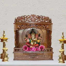 shilpi Destiny Brown Sheesham Wood Floor Rested Mandir With Door-picture-19