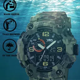 V2A Men Black Dial & Green Straps Analogue and Digital Multi Function Watch V2A-1520 image 2
