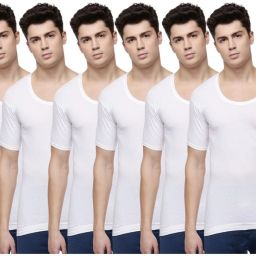 Pack of 6 Dollar Lehar Men Combed Cotton Round Neck With Sleeve Vest -Pack of 6- White Men Vest-image-33