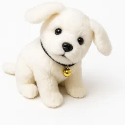 Fluffy Puppy Soft Toy with Bell | Realistic White Dog Plush for Kids - 21 cm-picture-1