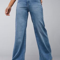 DOLCE CRUDO Women Wide Leg High-Rise Light Fade Stretchable Jeans-image-57