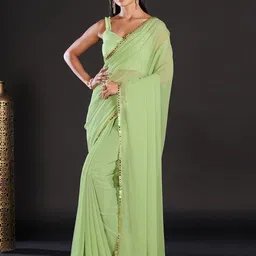 KALINI Solid Mirror Work Poly Georgette Saree-picture-25