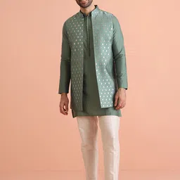 KISAH Men Woven Design Regular Fit Ethnic Motifs Kurta Nehru Jacket Trouser Set-12