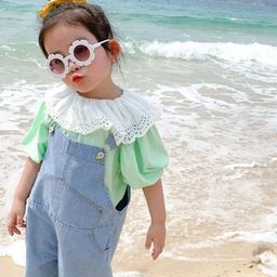 LULU & SKY Girls Short Denim Dungarees-image-13