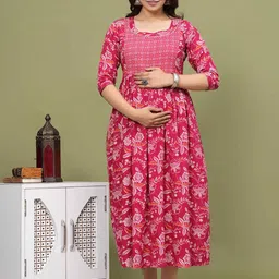 CORSICA Women Cotton Floral Printed Maternity Maxi Dress-image-30