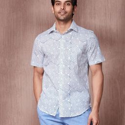 Fabindia Men Slim Fit Spread Collar Geometric Printed Cotton Casual Shirt-image-85