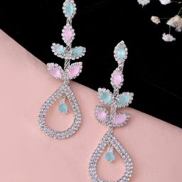 Anouk Stainless Steel Artificial Stones Studded Teardrop Shaped Drop Earrings-54