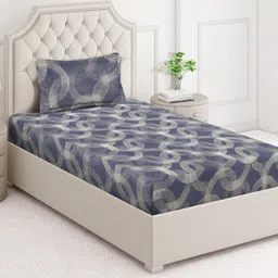 Arrabi Grey & Off White Geometric Printed 350 TC Single Bedsheet Set 2.15 m x 1.5 m-16