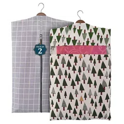 Kuber Industries Grey Set of 2 Checked Mesh Cotton Multi-Utility Hanging Organisers-15