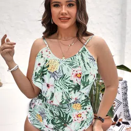 Plus Curvves Women Tropical Printed Shoulder Straps Swim Bodysuit-image-47