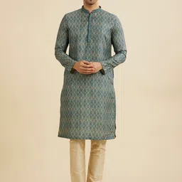 Manyavar Ethnic Motifs Printed Mandarin Collar Thread Work Straight Kurta With Pyjama-17