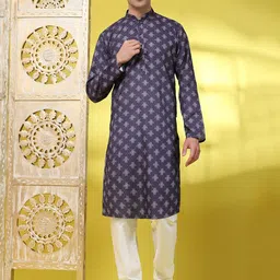 SKAVIJ Men Ethnic Motifs Printed Regular Sequinned Kurta with Pyjamas-9