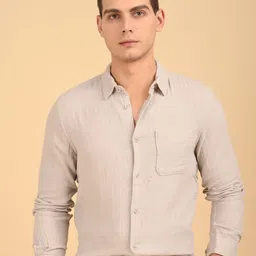 POE Men Comfort Fit Spread Collar Solid Cotton Casual Shirt-image-54
