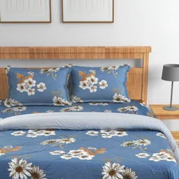 Florida Blue & Grey Floral Printed Cotton 4 Piece Double King Bedding Set-picture-17