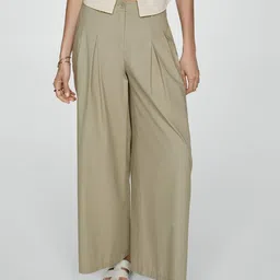 MANGO Women Pleated Wide Leg Pure Cotton Trousers-picture-38