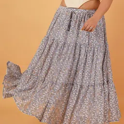 ANGOORI FASHION Floral Printed Tiered Maxi Skirt-image-3