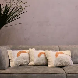 LUSHLYF Off White & Grey Set of 3 Abstract Rectangle Cushion Covers-1