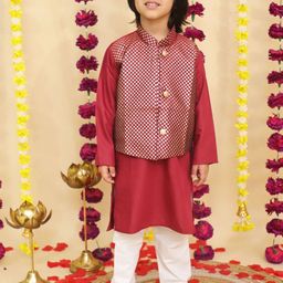 BownBee Boys Geometric Printed Mandarin Collar Straight Kurta With Pyjama-31