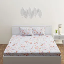 HAPPY HUES Maroon & White Floral 180 TC King Bedsheet with 2 Pillow Covers-image-68