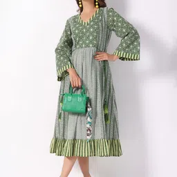 STIL O STITCH Print Bell Sleeve A-Line Midi Dress-46