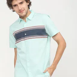 HIGHLANDER Men Spread Collar Horizontal Striped Cotton Slim Fit Casual Shirt-picture-10