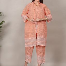 Flora & Fauna Round Neck Sleeveless Embroidered Top & Trousers With Shrug Co-Ords-image-121
