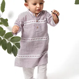 TJORI Boys Striped Printed Pure Cotton Kurta with Pyjamas-picture-22