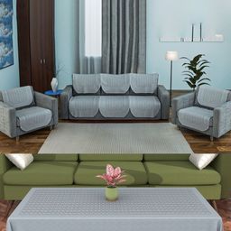 Aura Grey 11 Pieces Cotton Sofa Cover & Center Table Cover-image-84