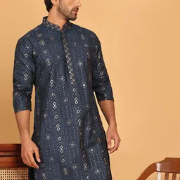 Jompers Floral Embroidered Mandarin Collar Thread Work Straight Kurtas-image-13