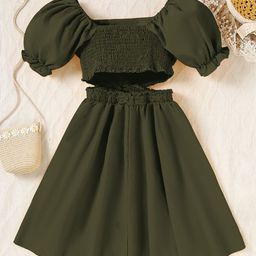 INCLUD Puff Sleeve A-Line Midi Dress-image-63