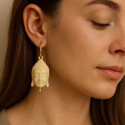 Digital Dress Room Mini Buddha Faced Gold-Plated Contemporary Drop Earrings-image-66