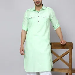 Sultan The King Of Kurta Shirt Collar Roll-Up Sleeves Cotton Pathani Kurta-image-27