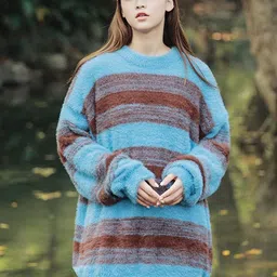 StyleCast x Revolte Women Boucle Striped Longline Pullover Sweater-picture-0