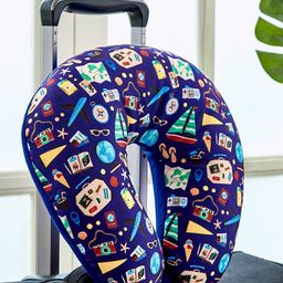 Home Centre Blue Graphic Printed Memory Foam Filled Soft Sleep Pillow-image-92