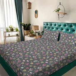 KLOTTHE Grey & White Printed 300 TC Double Bedsheet With 2 Pillow Covers - 2.5 m x 2.25 m-17