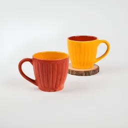 Storepedia Red & Yellow Handcrafted Textured Ceramic Matte Cups Set of Cups and Mugs image 2