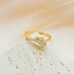 AQUASTREET 18K Gold Plated Waterproof Anti-Tarnish White Zircon Heart Hug Ring-3