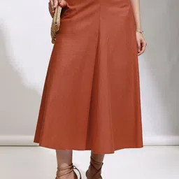 Tokyo Talkies Women High-Waist Flared Midi Skirt-image-78