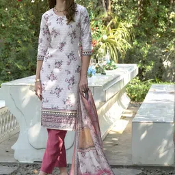 ZIRVI Women Floral Printed Pure Cotton Kurta with Trousers & With Dupatta-image-29