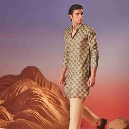 Eleven Brothers Men Geometric Cold-Shoulder Sleeves Kurta-image-45