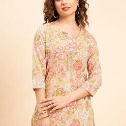 NEESH Floral Printed Thread Work Pure Cotton Thread Work Kurti-picture-39