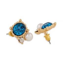 AMI Gold-Plated Artificial Stones Studded & Pearls Beaded Oval Studs image 5