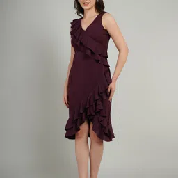 Gora Glama Women Ruffles Knee Length Tulip Hem Sheath Dress-image-20