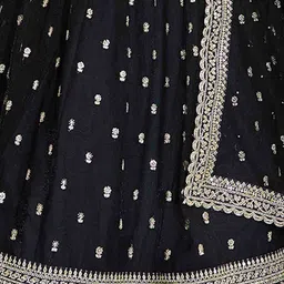 ODETTE Floral Embroidered Thread Work Soft Net Semi-Stitched Lehenga & Blouse With Dupatta image 3