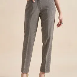 PowerSutra Women Checked High-Rise Slim Fit Easy Wash Formal Trousers-image-35