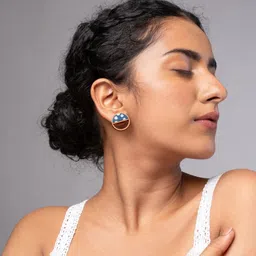 WHE Wooden Fabric & Artificial Beaded Circular Shaped Drop Earrings image 4