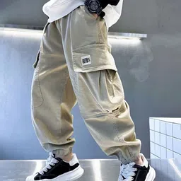 LULU & SKY Boys Tapered Fit High-Rise Cargos Trousers-picture-10