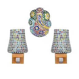 Somil Indore Mosaic Decorative Lamp Combo of Matching Wall Lamp & Blessing God Ganesh Wall Lamp, Multi Compatible with LED, Size: 14 X 14 X 22 Cm, Pack of 3.-image-7